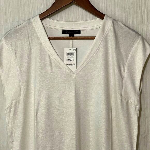 International INC Shirt V-Neck Washed White with Sheen Sleeveless Size Small - Picture 2 of 9